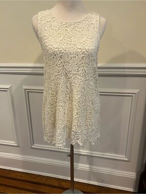 Lucky Brand Crochet Lace Sleeveless Tunic Top in Ivory size L